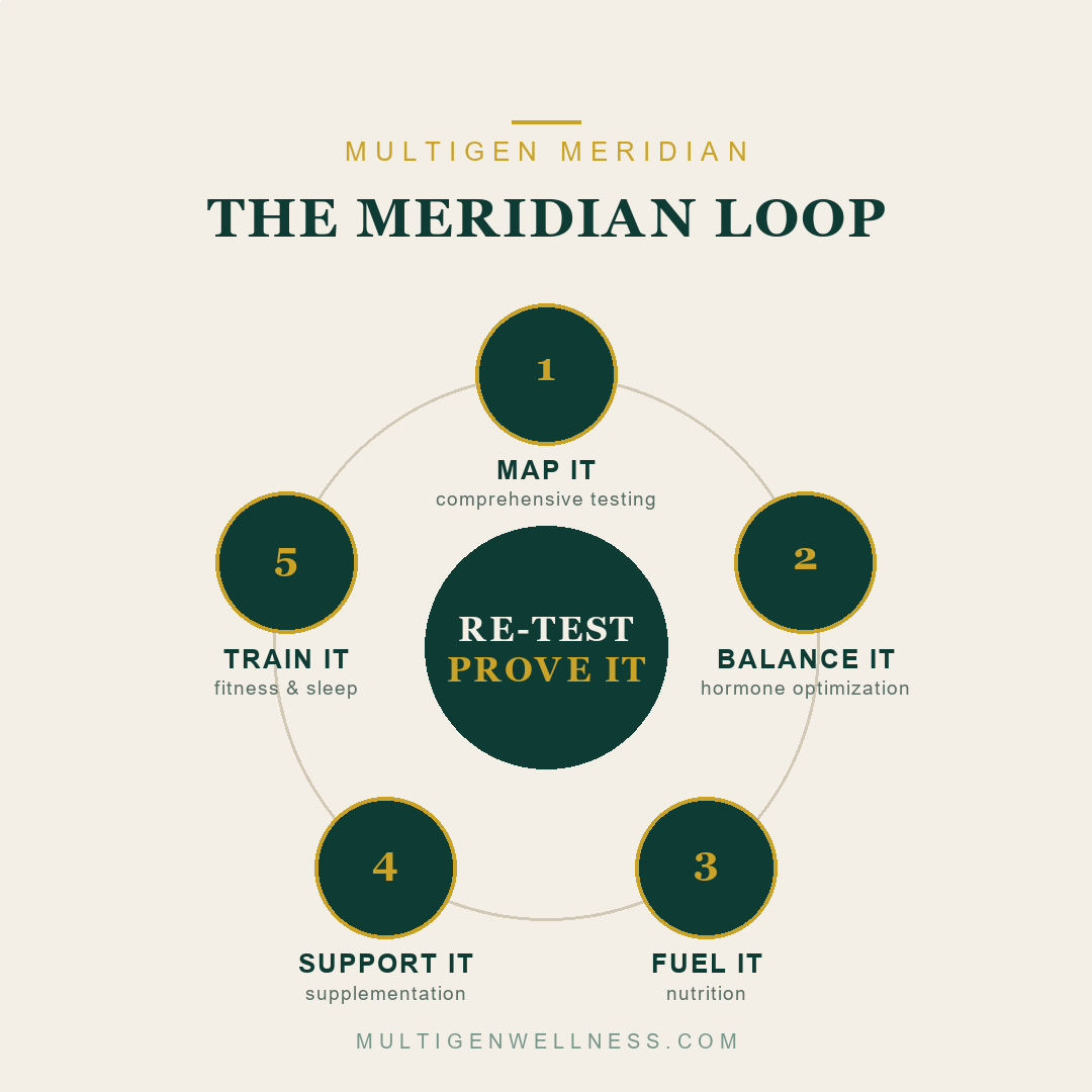 The Meridian Loop: Map it, Balance it, Fuel it, Support it, Train it, then re-test to Prove it
